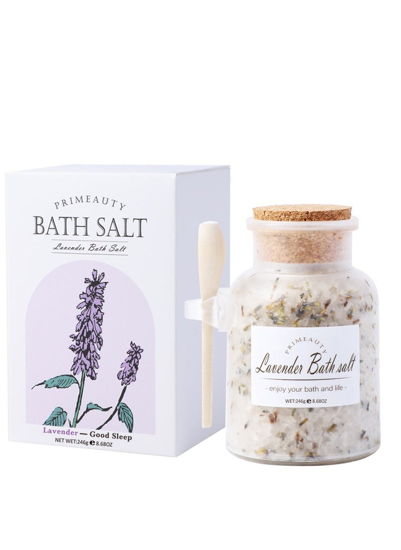Primeauty Bath Salt with Lavender, 100% Natural Aromatherapy and Relaxation, Grapefruit Essential Oil Bath Salts for Women Relaxing, Natural & Cleanse, Revitalize & Soothes Skin, Gift for Women Girls - Lavender 8.68 OZ  - Image 1