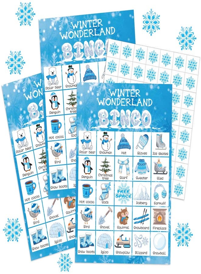 Liliful 35 Pcs Winter Bingo Games Christmas Bingo for Adult Boy Girl 24 Players Winter Wonderland Card Set Christmas Party Games for Teens School Family Holiday Party Favor - Image 1
