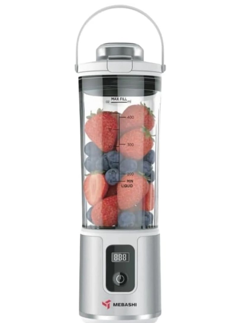 MEBASHI Portable Blender 450ml Rechargeable Personal Smoothie Maker, 100W USB Type-C Blender with Titanium Blades, Powerful 540 Motor, Travel Juicer Cup for Shakes, Protein Drinks & Fruits (Silver)