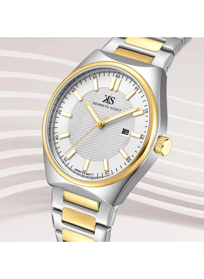 Kenneth Scott White Men's Stainless Steel Analog Watch K24016-TBTW - 42 mm for Men | Best Price UAE