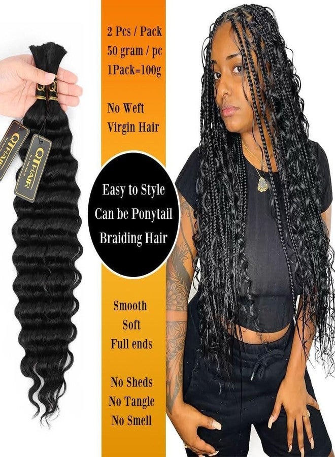 QTHAIR Deep Wave Human Hair Bulk For Braiding No Weft (20"#1 Jet Black)18A 100% Unprocessed Brazilian Virgin Hair Extensions Deep Wave Bundle Human Hair Bulk Hair for Brading - Image 3