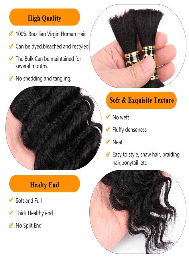 QTHAIR Deep Wave Human Hair Bulk For Braiding No Weft (20"#1 Jet Black)18A 100% Unprocessed Brazilian Virgin Hair Extensions Deep Wave Bundle Human Hair Bulk Hair for Brading - Image 5