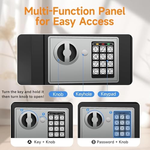 PATRON Small Safe Box for Money with Code and KeysSolid Mini Safe for Kids with Digital Electronic Security Keypad for Home Office HotelPersonal Money Safes for Cash0236 Cuft Black - Image 3