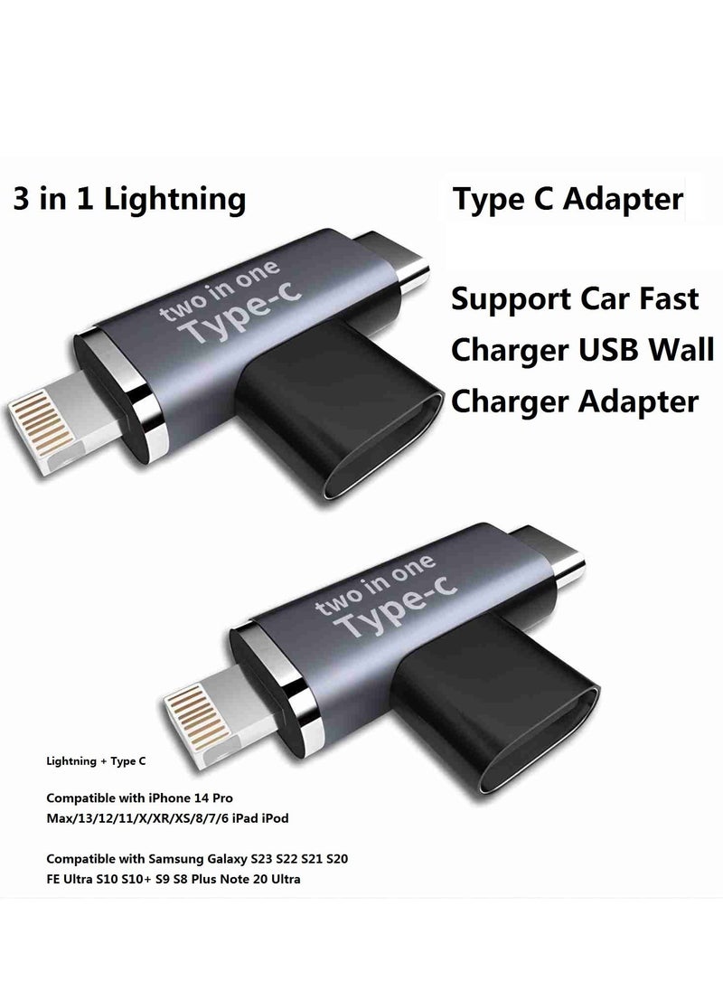 SYOSI - USB C to Lightning Adapter, 3 in 1 Lightning to Type C Adapter Support Car Fast Charger Adapter Compatible with iPhone 14 Pro Max/13/12/11/X/XR/XS/8/7/6 iPad - Image 1