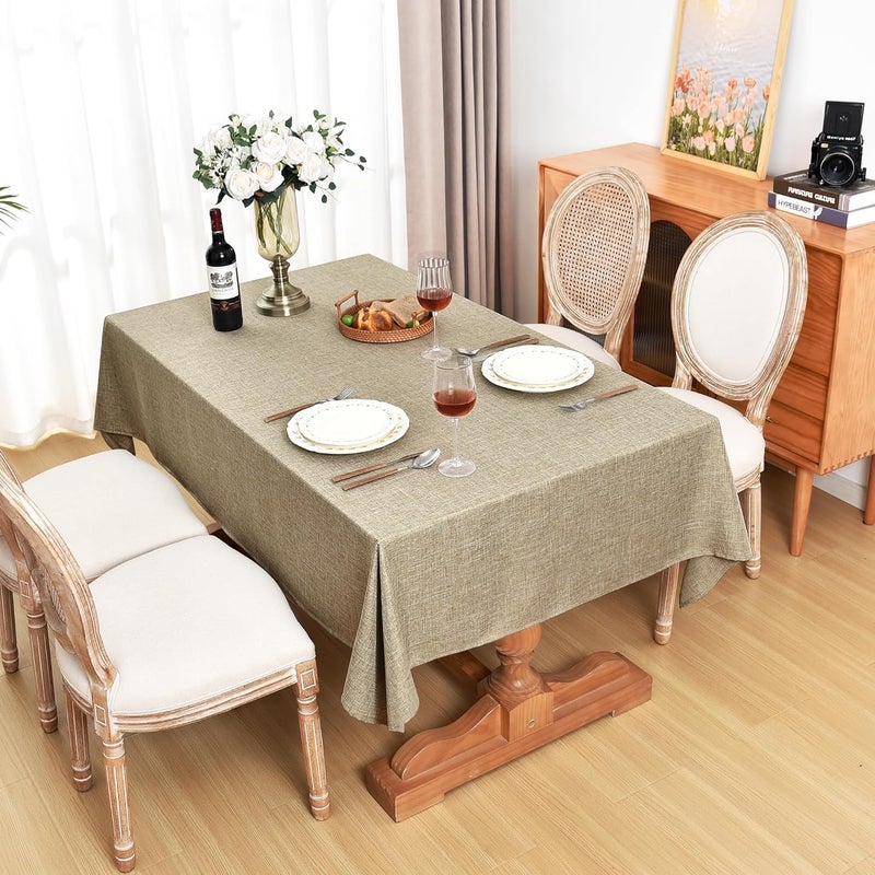 Fitable Linen Textured Tablecloths 2 Pack Faux Burlap Rectangle Table Clothes for 6 Foot Tables Flax Holiday Table Covers for Kitchen Dining Outdoor Picnic Farmhouse Khaki 54 x 108 Inch - Image 2