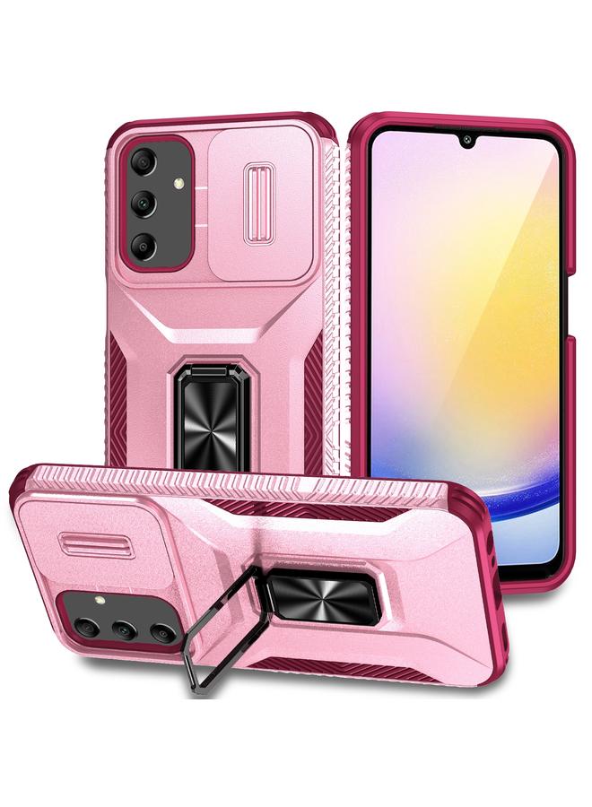 حافظة هاتف مزودة بحامل منزلق لهاتف Samsung Galaxy A25 5G (وردي + أحمر وردي)