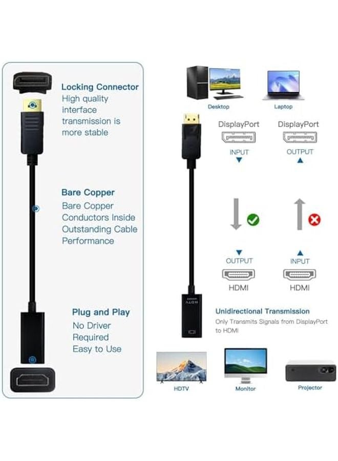Black DisplayPort To HDMI Adapter 4K Gold Plated For Monitor TV Connection - Image 5