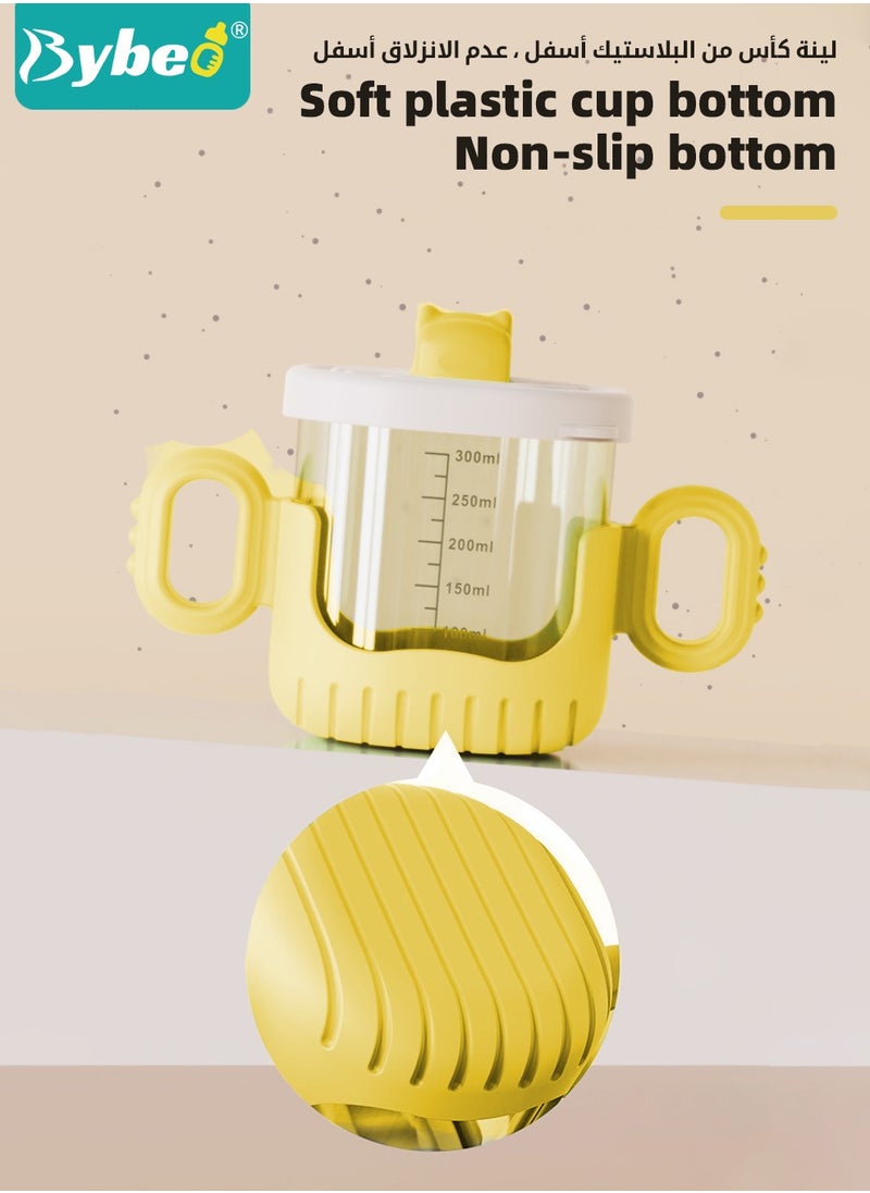Bybeo - 2PCS Baby Sippy Cup with Straw, Silicone Straw Cup + Trainer Cup with Deflector Cap for Boys Girls, Spill Proof Sippy Cups with Double Handles for Easy Grip, 150ml+300ml, Mudou Green and Yellow. - Image 1