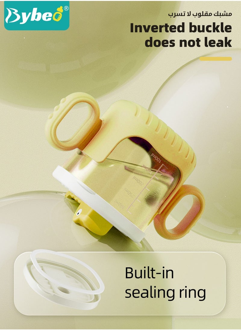 Bybeo - 2PCS Baby Sippy Cup with Straw, Silicone Straw Cup + Trainer Cup with Deflector Cap for Boys Girls, Spill Proof Sippy Cups with Double Handles for Easy Grip, 150ml+300ml, Mudou Green and Yellow. - Image 1