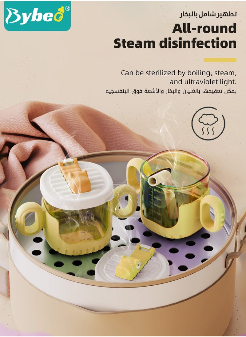 Bybeo - 2PCS Baby Sippy Cup with Straw, Silicone Straw Cup + Trainer Cup with Deflector Cap for Boys Girls, Spill Proof Sippy Cups with Double Handles for Easy Grip, 150ml+300ml, Mudou Green and Yellow. - Image 1