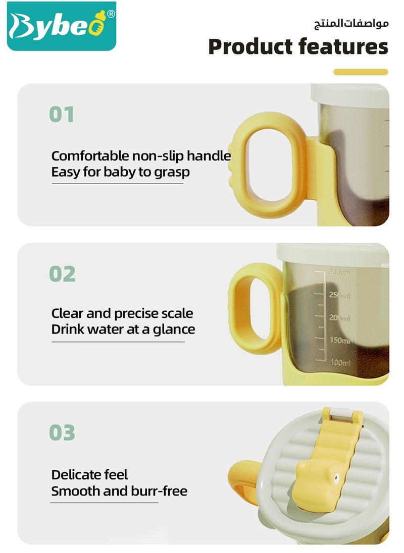 Bybeo - 2PCS Baby Sippy Cup with Straw, Silicone Straw Cup + Trainer Cup with Deflector Cap for Boys Girls, Spill Proof Sippy Cups with Double Handles for Easy Grip, 150ml+300ml, Mudou Green and Yellow. - Image 1