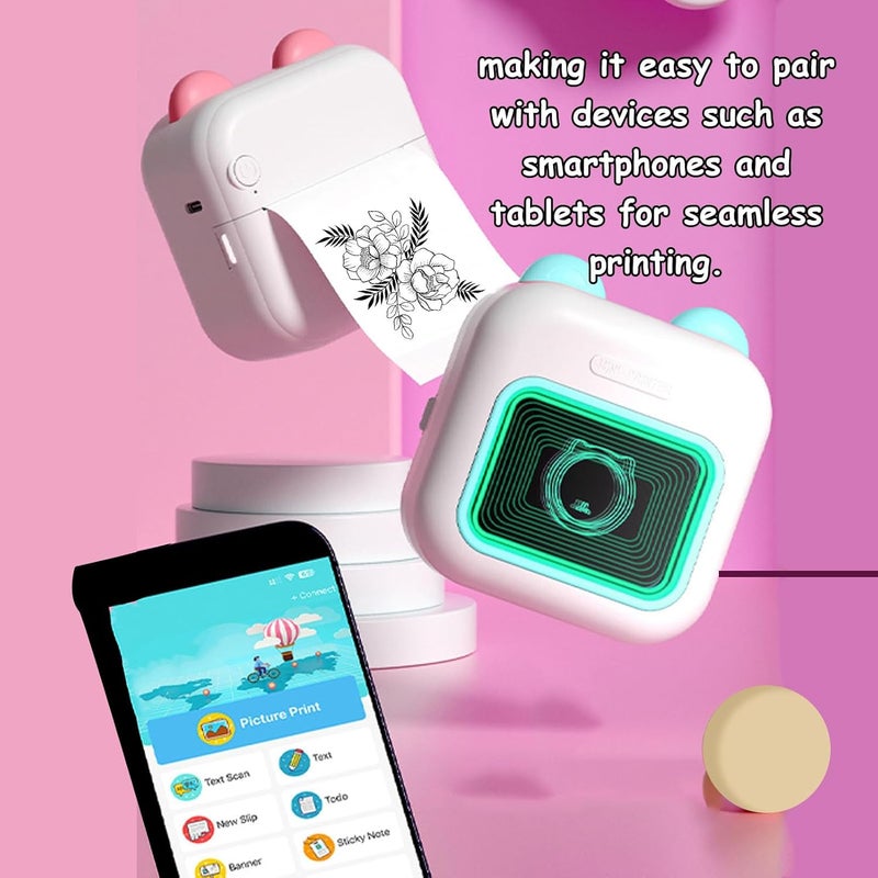 Thermal Label Printer, Compact Portable Inkless Printer with Bluetooth Connection & 7 Color Breathing Light Design, Rechargeable Printing Devices for School Home Office - Image 4