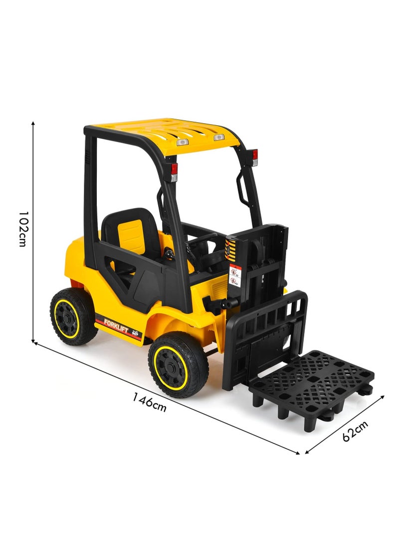 رافعة شوكية للأطفال - سيارة ركوب رافعة شوكية للأطفال بقوة 12 فولت، سيارة كهربائية مرخصة تعمل بالبطارية من JCB مع شوكة قابلة للرفع، وجهاز تحكم عن بعد، وحزام أمان، ونظام تعليق زنبركي، باللون الأصفر - Image 2