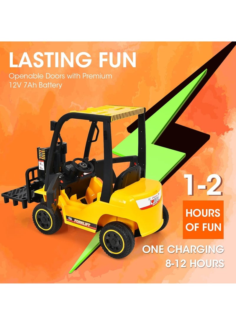 رافعة شوكية للأطفال - سيارة ركوب رافعة شوكية للأطفال بقوة 12 فولت، سيارة كهربائية مرخصة تعمل بالبطارية من JCB مع شوكة قابلة للرفع، وجهاز تحكم عن بعد، وحزام أمان، ونظام تعليق زنبركي، باللون الأصفر - Image 3