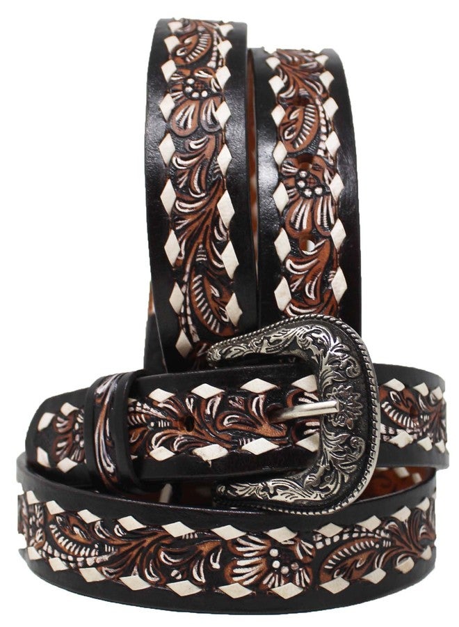 CHALLENGER 32 Kids Western 1-1/4" Floral Buckstitch Tooled Full-Grain Leather Belt 26FK08C - Image 1