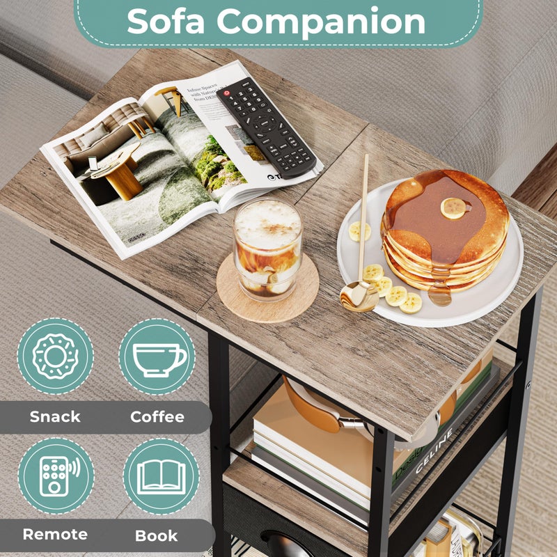 Sonyabecca Rolling C Shaped Side Table with Storage Drawer, Ivory Portable Desk on Wheels, Bedside Table for Sofa Couch & Bed, Small Overbed Laptop Desk, Mobile Coffee End Table for Bedroom Living Room Dorm - Image 2