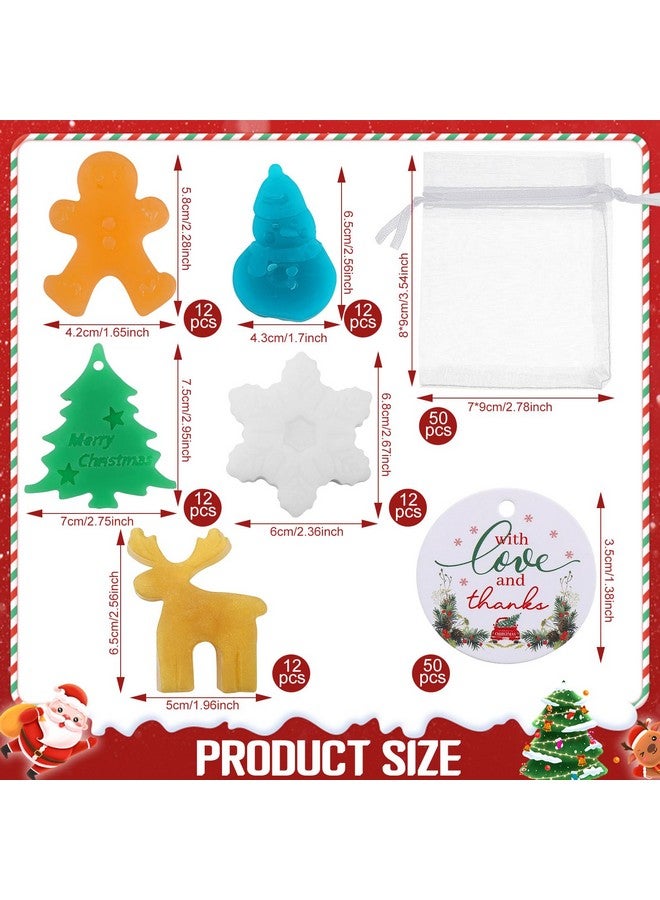 Linyuthia 60 Set Christmas Soap Bar Gift Set Christmas Handmade Soaps Bulk Xmas Tree Snowman Gingerbread Snowflake Soaps With 50 Organza Bags 50 Thanks Tags Fun Holiday Stocking Stuffer Party Favors - Image 2