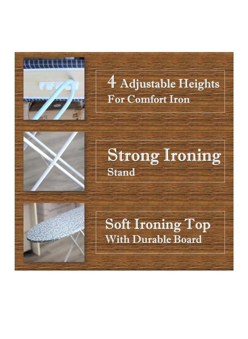 Clean and Care Clean and Care Ironing Board Size A 110cm x 30cm Strong Board 4 Adjustable Heights Iron Durable Stand High Quality Cushion Foldable Space saving Black Checked  - Image 2