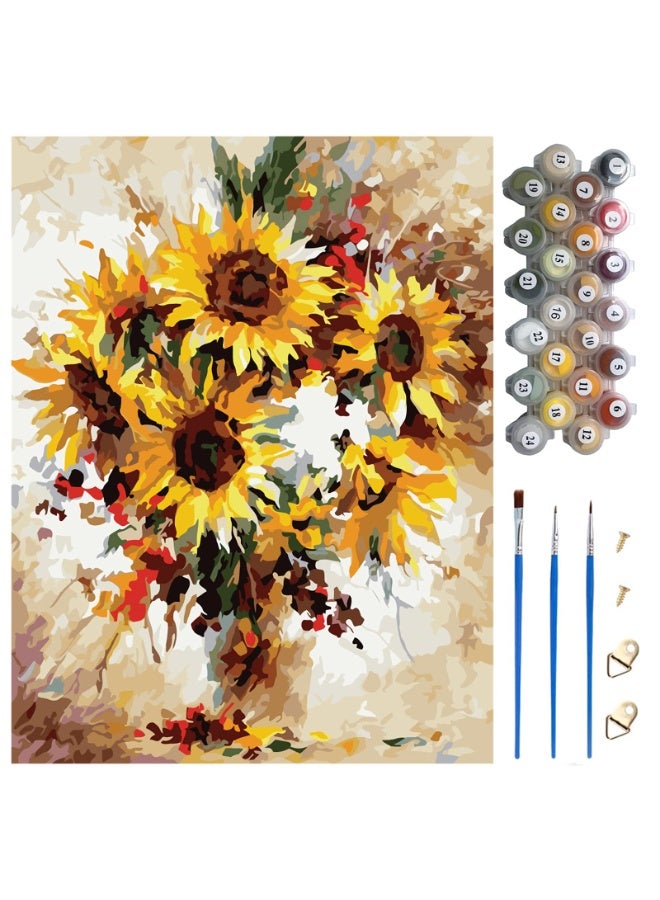 Paint by Numbers Kit for Adults, 40 x 50 cm Canvas (Without Frame), 24 Acrylic Paints, 3 Paintbrushes, DIY Sunflower Oil Painting Set for Home Decor Gift - Image 1