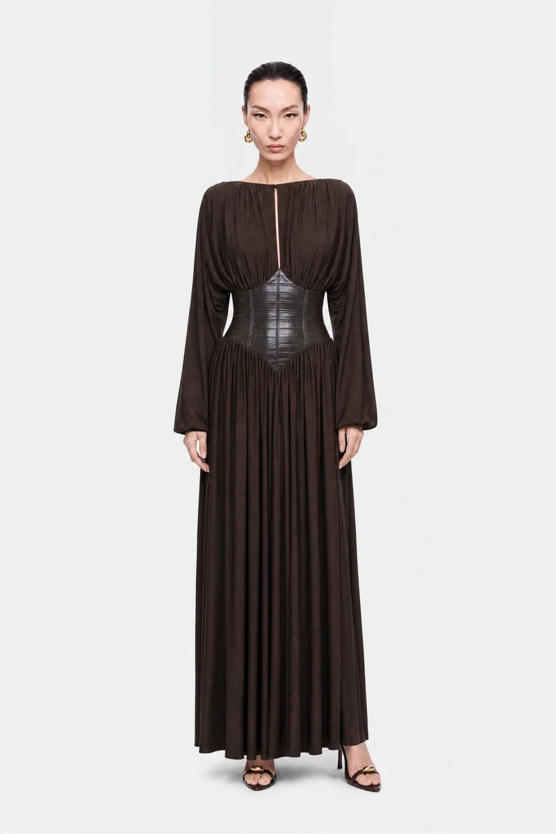 Leather Corset Maxi Dress