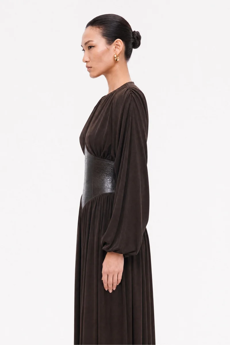 Nocturne Leather Corset Maxi Dress