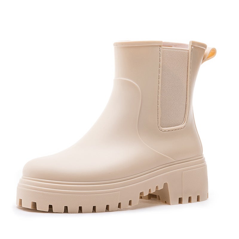 2024 Stylish Versatile Womens Waterproof Rain Boots with Thick Sole and Warm Lining for All Seasons Apricot 