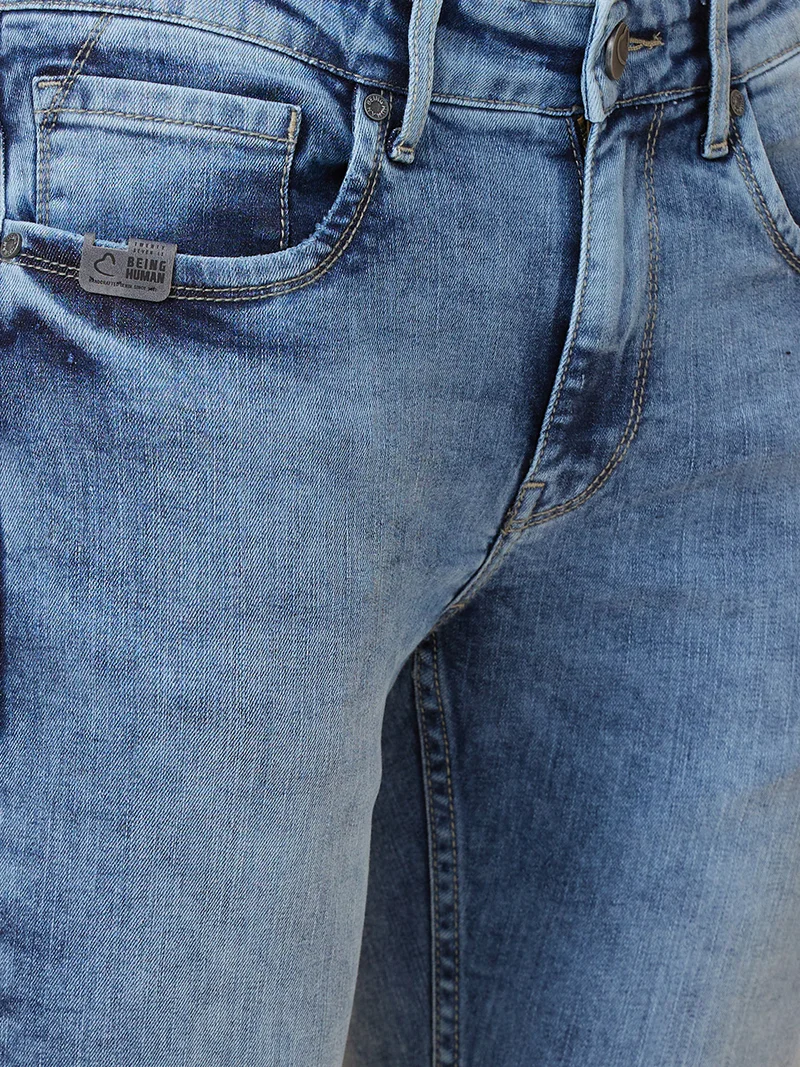 Being Human LIGHT TONE Men Low Distress Heavy Fade Stretchable Jeans for Men | Best Price UAE