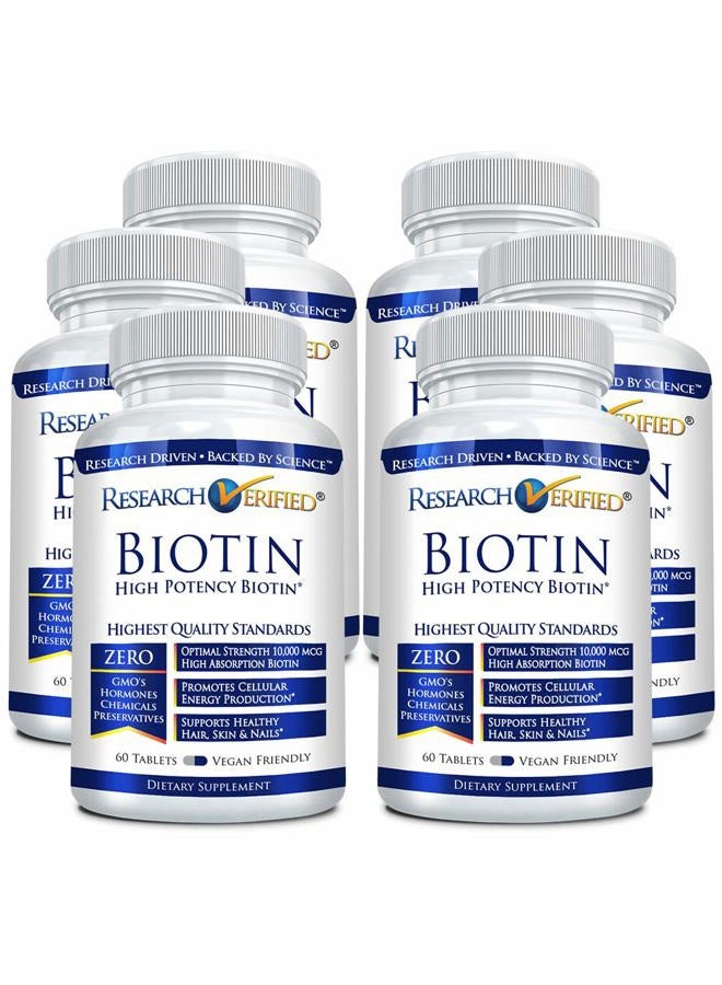research verified Biotin – Pure Biotin Extra Strength 10,000mcg for Improved Hair, Skin and Nail Health - 360 Vegan Tablets - Image 1