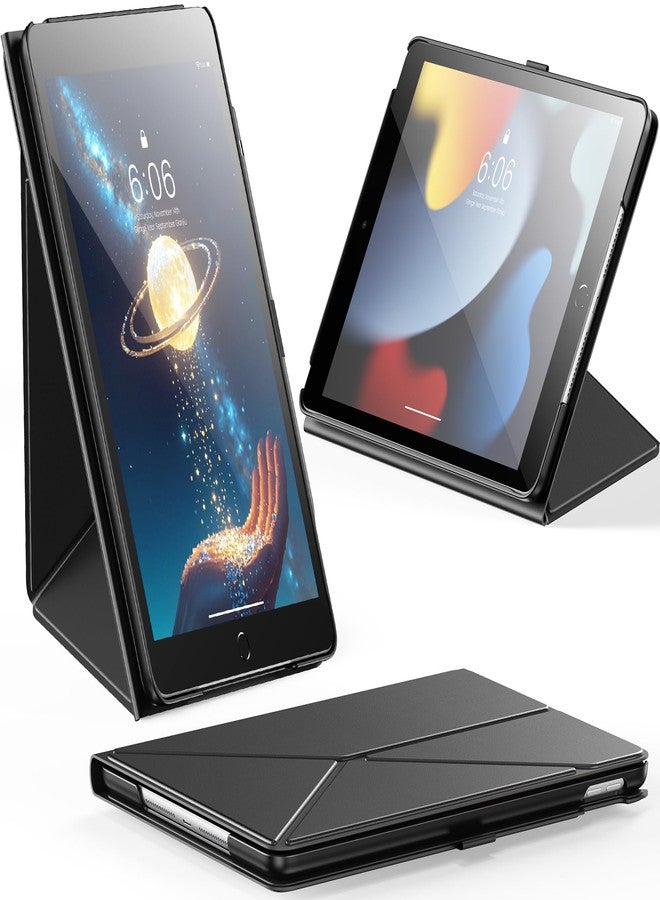 INFILAND Book Cover Case for iPad 9th/8th/7th Generation 10.2 Inch (2021/2020/2019) with Pencil Holder, Foldable Stand with Landscape and Portrait Format, Protective Case for iPad 9/8/7 (Black) - Image 1