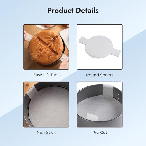 Juvale Parchment Paper Rounds with Lift Tabs (8-Inch) - White Precut Sheets, 100 Count - Nonstick Cake Pan Liners & Round Parchment Paper for Cake Pans - Heat-Resistant to 480°F - Image 4