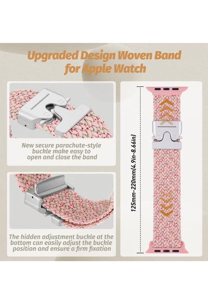 Compatible for Apple Watch Band 49mm 46mm 45mm 44mm 42mm Elastic Nylon Braided Secure & Comfortable Stretchy Strap for Women Men,Parachute Buckle Bands for iWatch Ultra 3/2/1 Series 11 10 9 8 7 6 5 4 3 SE Starlight Pink - Image 2