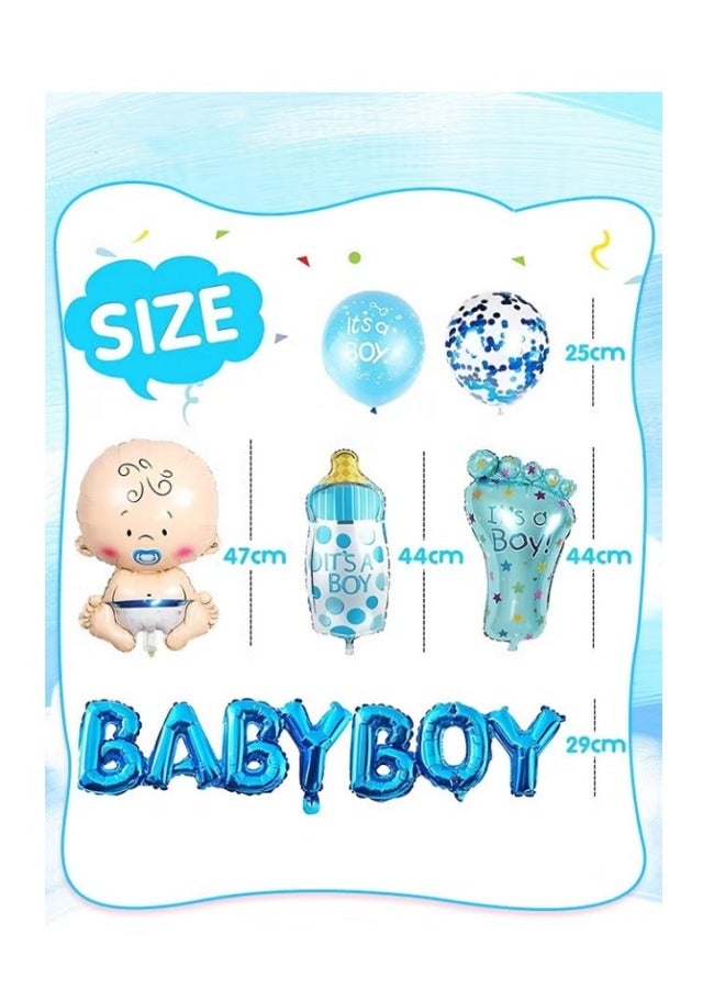 ميكسد 15-PCS الصبي مجموعة ديكور دش الطفل, ديكورات حفلة دش الطفل,طفل الصبي رقائق بالون كبير زجاجة الطفل بالون,طفل الصبي بالون لاتكس بالون,كشف الجنس / ديكورات حفلة عيد الميلاد - Image 2