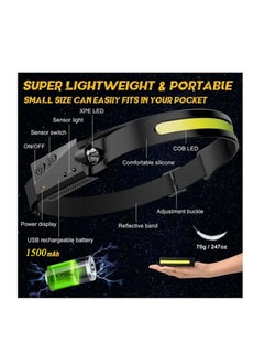 Harse 230° Illumination LED Rechargeable COB Headlamp with Motion Sensor, Lightweight and Weatherproof, featuring 5 Light Modes, suitable for camping, hiking, and cycling  - Image 4