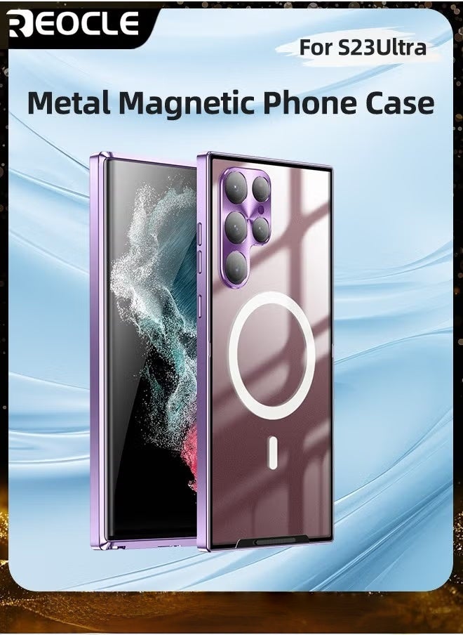 ريوكل غطاء هاتف سامسونغ S23Ultra جراب معدني مقاوم للسقوط، حافظة هاتف شفافة غير لامعة حافظة رقيقة للغاية مقاومة للخدش بطلاء واقي بالكامل مع وظيفة مغناطيسية وواقي عدسة الكاميرا - Image 1