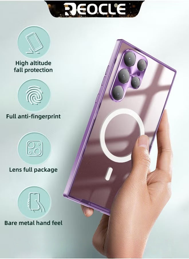 ريوكل غطاء هاتف سامسونغ S23Ultra جراب معدني مقاوم للسقوط، حافظة هاتف شفافة غير لامعة حافظة رقيقة للغاية مقاومة للخدش بطلاء واقي بالكامل مع وظيفة مغناطيسية وواقي عدسة الكاميرا - Image 2