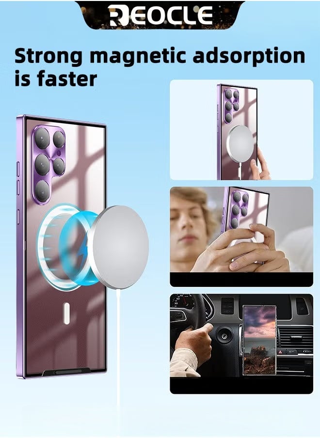 ريوكل غطاء هاتف سامسونغ S23Ultra جراب معدني مقاوم للسقوط، حافظة هاتف شفافة غير لامعة حافظة رقيقة للغاية مقاومة للخدش بطلاء واقي بالكامل مع وظيفة مغناطيسية وواقي عدسة الكاميرا - Image 3