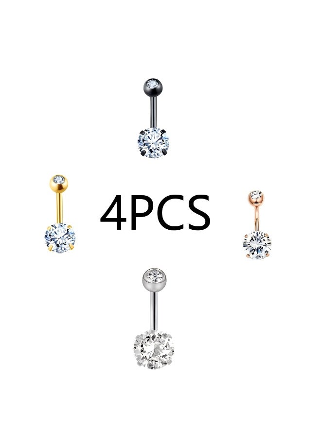 Generic 4-Piece Zircon Studded Piercing Belly Button Ring Set  - Image 2