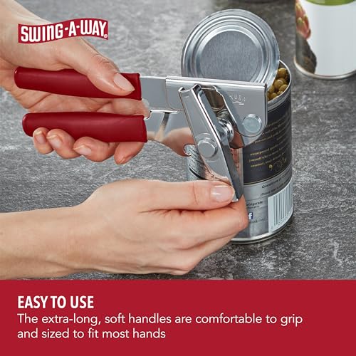 Swing-A-Way Portable Can Opener with Sharp Blade, Manual Hand Held, 2-in-1 Can and Bottle Opener, Made of Steel, Easy Turn Knob, Basic Kitchen Essentials (Red) - Image 4