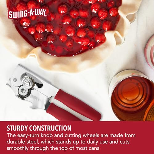 Swing-A-Way Portable Can Opener with Sharp Blade, Manual Hand Held, 2-in-1 Can and Bottle Opener, Made of Steel, Easy Turn Knob, Basic Kitchen Essentials (Red) - Image 5