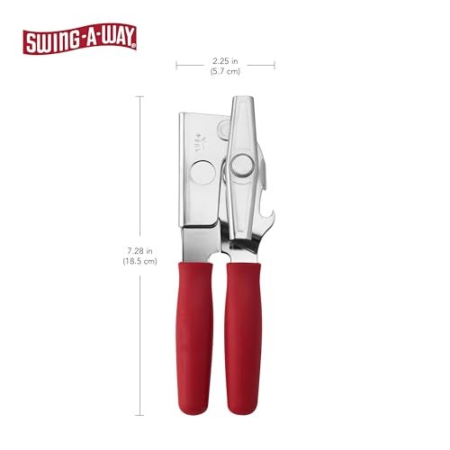 Swing-A-Way Portable Can Opener with Sharp Blade, Manual Hand Held, 2-in-1 Can and Bottle Opener, Made of Steel, Easy Turn Knob, Basic Kitchen Essentials (Red) - Image 2