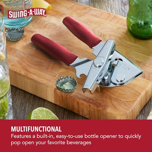 Swing-A-Way Portable Can Opener with Sharp Blade, Manual Hand Held, 2-in-1 Can and Bottle Opener, Made of Steel, Easy Turn Knob, Basic Kitchen Essentials (Red) - Image 3