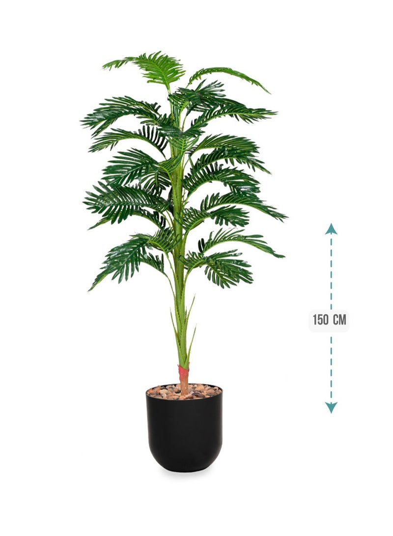 تالا شجرة نخيل صناعية بارتفاع 150 سم في حوض دائري أسود – لمسة طبيعية أنيقة لتزيين المنازل والمكاتب - Image 2