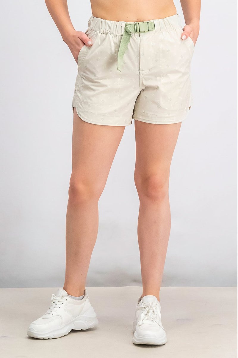 Mountain And Isles Women Printed Belted Basic Shorts, Linen - Image 1