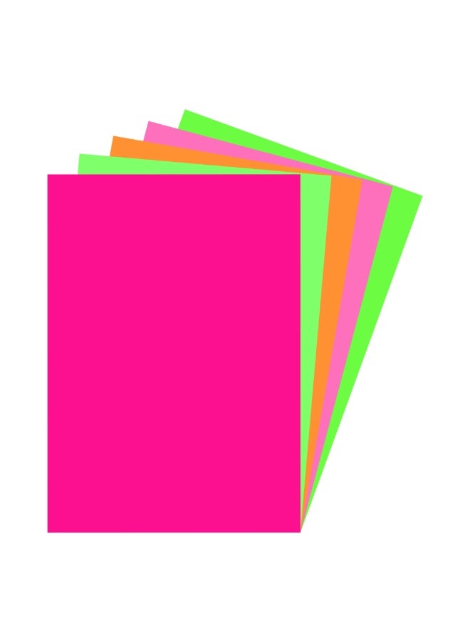Duravel Neon Coloured Card Paper 100 Sheets, Assorted Fluorescent Colours, Pink, Orange, Green, A4 Size - Image 1