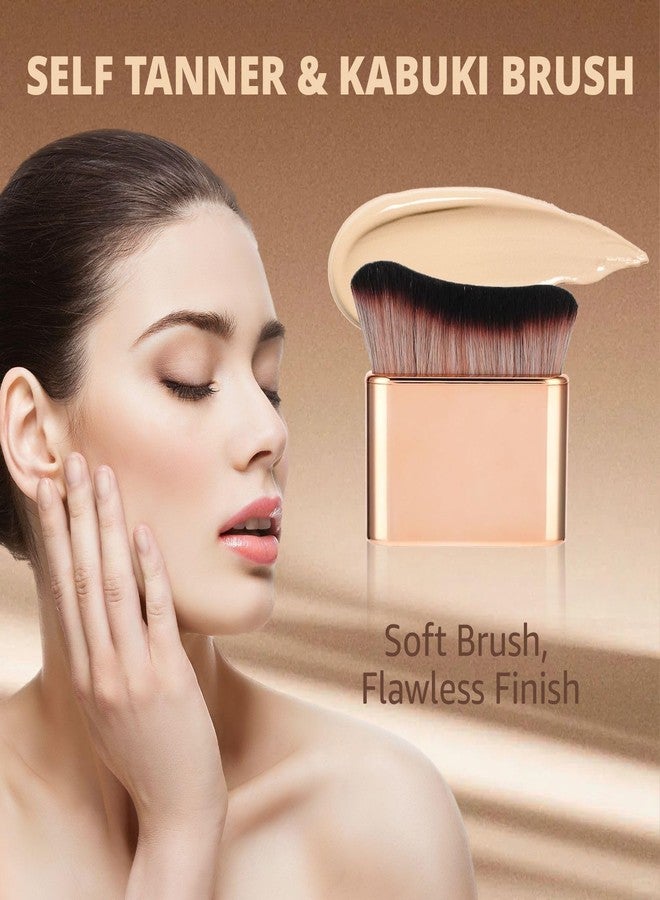 OETUIOW Professional Kabuki Foundation Brush - Self Tanning Blend Brush, Makeup Brush Streak-Free Application Multi-Use for Foundation Self Tanner Sunscreen Body Lotion (Gold (Self Tanner Brush)) - Image 2