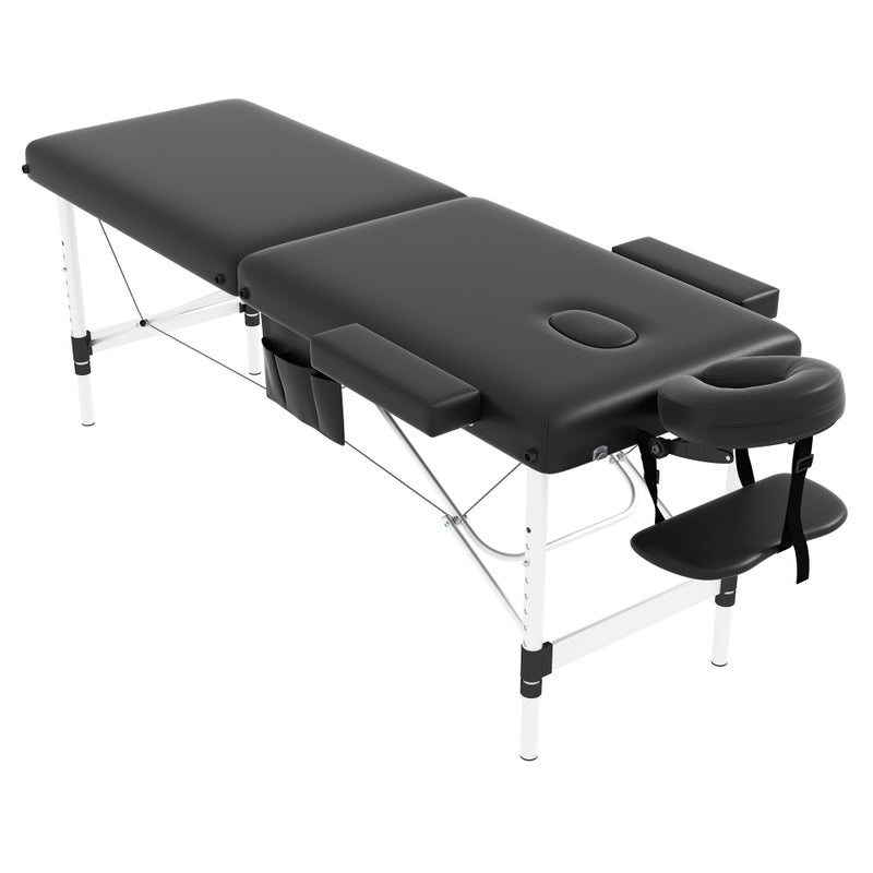 civama civama Massage Table Massage Bed Portable 26 LBs Light Weight 2 Section Foldable Tattoo Bed Facial Care Spa Lash Bed Height Adjustable Sturdy Aluminum Frame with Accessories Carrying Bag Black