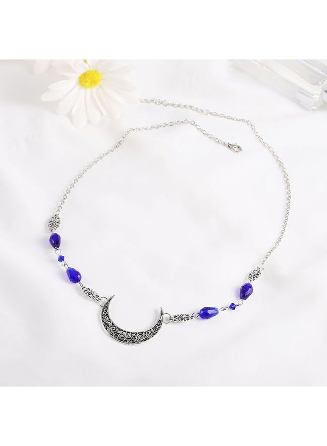 Yalice Boho Crescent Moon Head Chain Vintage Black Crystal Headband Chain Rhinestone Headpieces Witchy Forehead Chain for Women (Silver-Blue, One Size) - Image 5