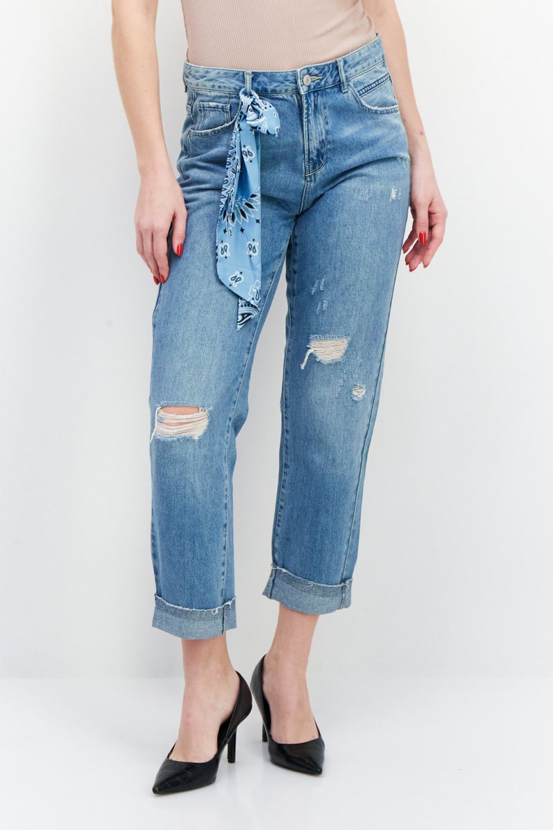 VERO MODA جينز دنيم مغسول للنساء بقصة عادية، أزرق - Image 1