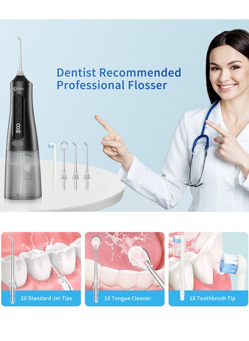Reva Cordless Water Flosser For Teeth Cleaning Portable Oral Irrigator With 9 Gear Options Scalable 4 Jet Tips IPX7 Waterproof Long-lasting Dental Floss Pick Tool Kit 350ML-Black  - Image 2