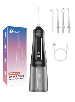 Reva Cordless Water Flosser For Teeth Cleaning Portable Oral Irrigator With 9 Gear Options Scalable 4 Jet Tips IPX7 Waterproof Long-lasting Dental Floss Pick Tool Kit 350ML-Black  - Image 1